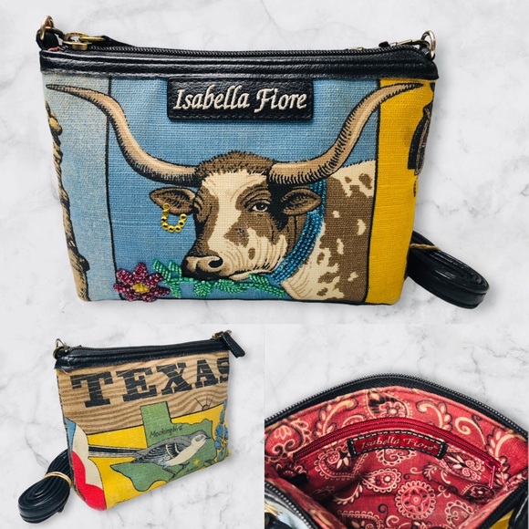 Isabella Fiore Handbags - Isabella Fiore Vintage Texas Longhorn Embroidered Embellished Designer Purse Bag